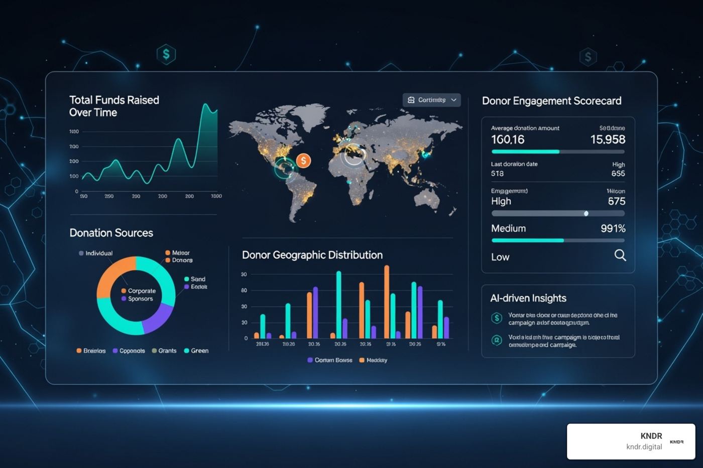 dashboard showcasing various AI fundraising applications - AI-driven fundraising dashboard showcasing various AI fundraising applications - AI-driven fundraising